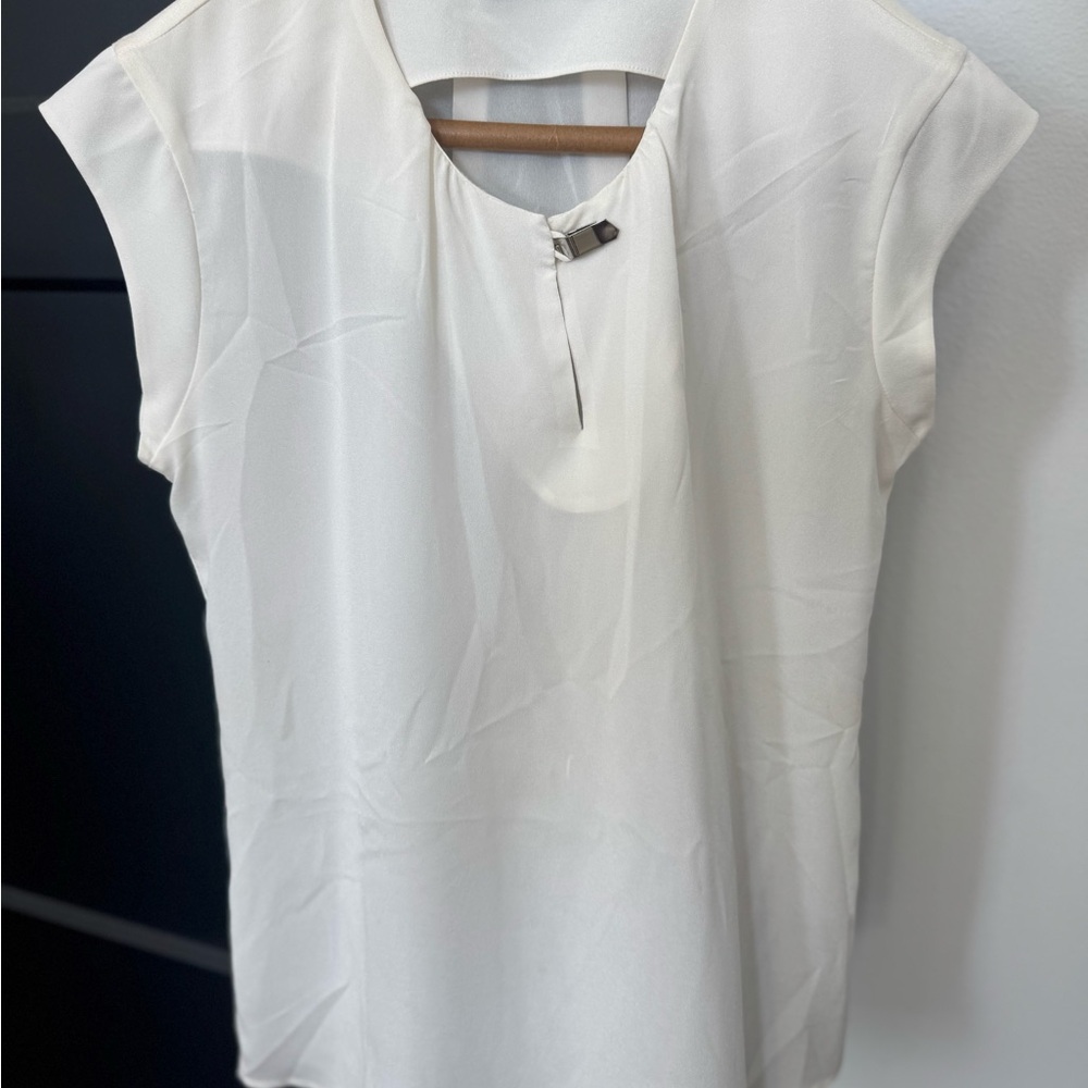 The Limited White Boxy Blouse with Mandarin Collar